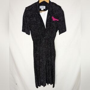 Vintage RJ Stevens by Carol Escritor Black Colorful Polka Dot Dress Sz 4 Pockets